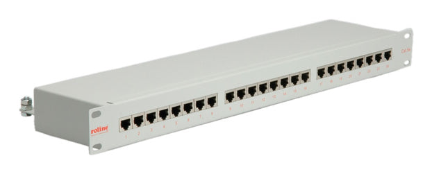 ROLINE 19" Rangierpanel 1U, 24 Ports, Cat5e (Klasse D), geschirmt, Krone LSAplus, 482,6×136×44 mm – grau