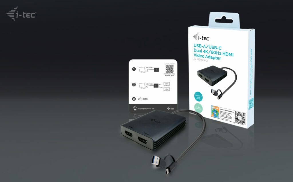 i-tec USB-A/USB-C Multiport-Adapter – 2× HDMI – 2× 4K – DisplayLink