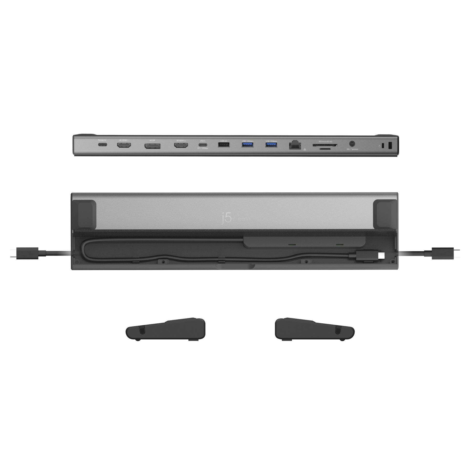 j5create JCD554-N Dockingstation – USB4, 1× DP, 2× HDMI, 3× USB-A, 1× USB-C, 85 W PD, GbE, für Windows/Mac