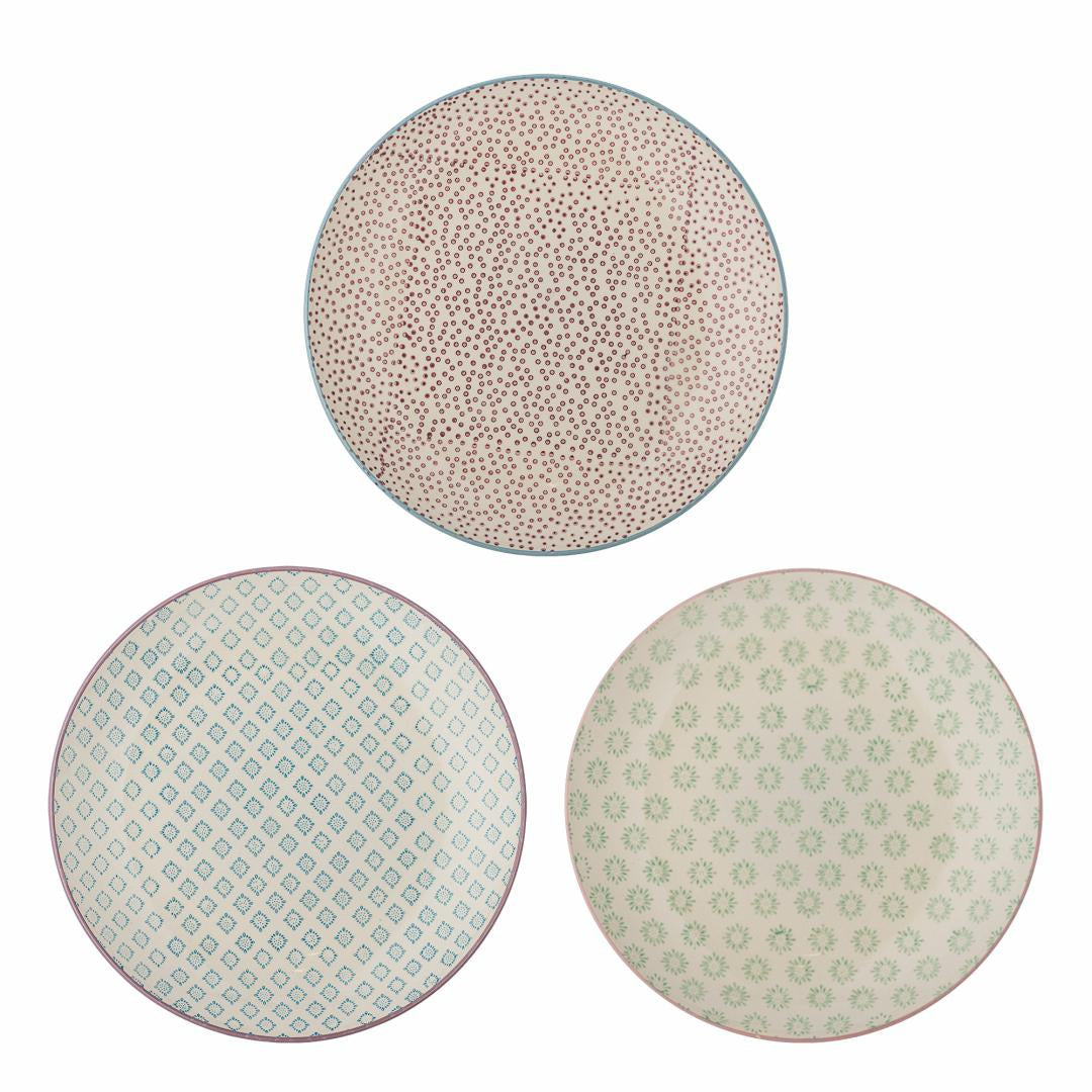 Bloomingville Speiseteller Patrizia – 3er Set, Ø 25 cm, Steingut, spülmaschinenfest, mikrowellengeeignet