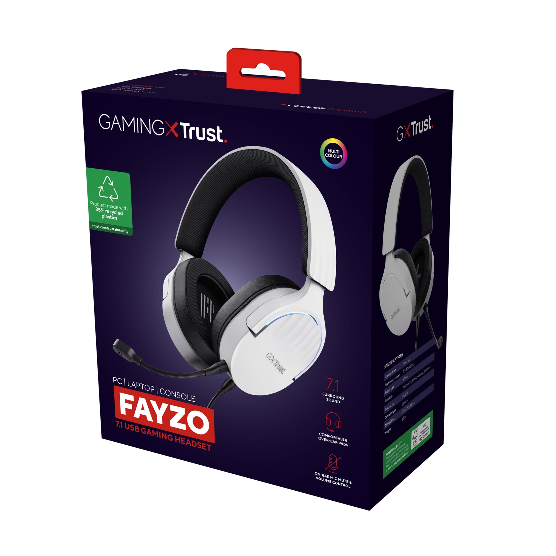 Trust GXT490 FAYZO Gaming-Headset – Over-Ear, Stereo, Verkabelt (USB-A), ANC, Weiss