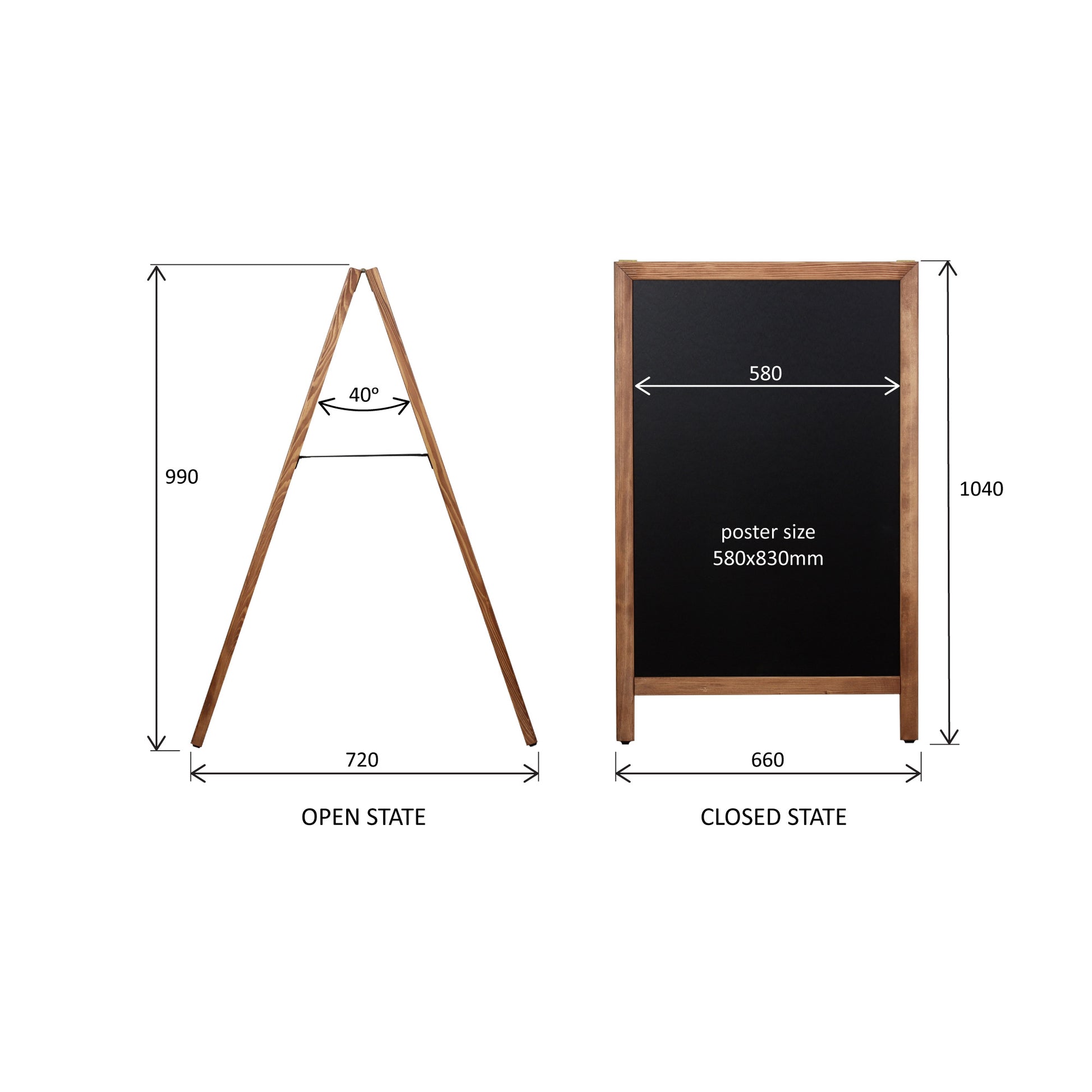 Europel Kundenstopper DELUXE – 660 × 1'040 mm – Kiefernholzrahmen, schwarz – doppelseitig, für Kreidemarker
