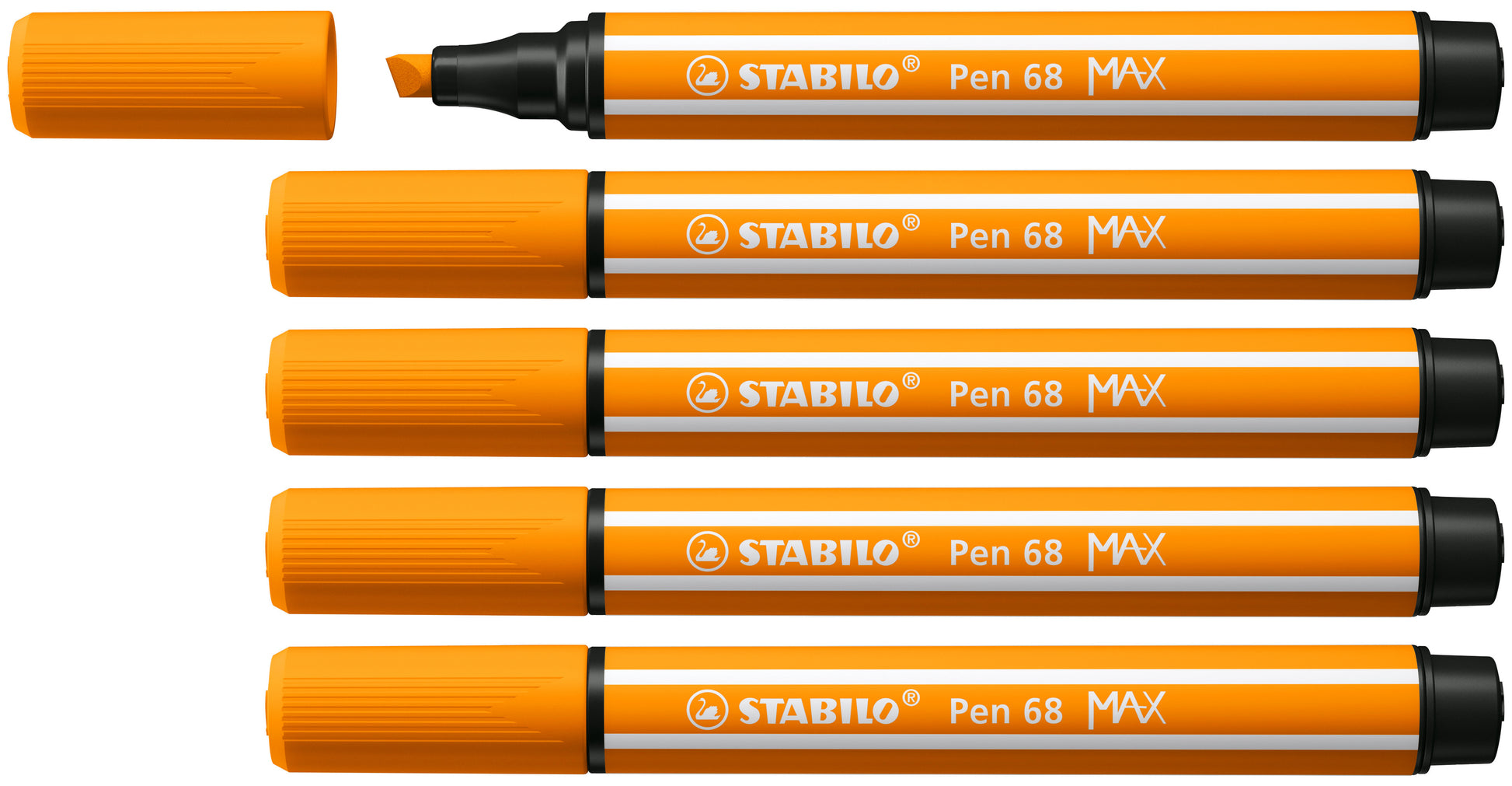 STABILO Pen 68 MAX Filzstift, Doppelspitze – Keilspitze, 1 + 5 mm, wasservermalbar, Orange, 5er Set