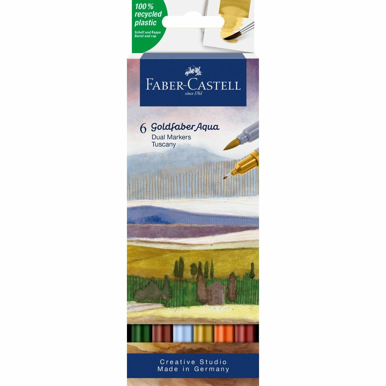 Faber-Castell Brush Pen Goldfaber Aqua – Pinselspitze – Sortiert – 6er-Set – Wasservermalbar