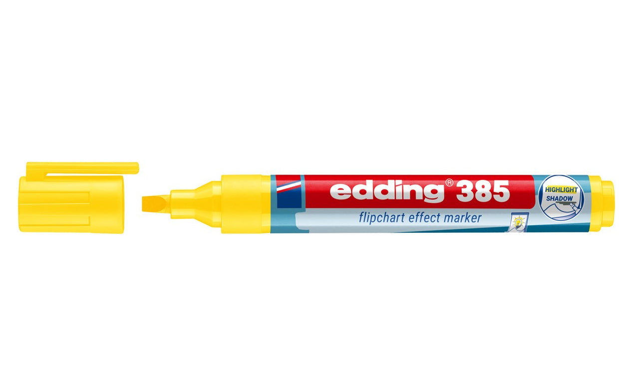 Edding 385 Flipchart-Marker – Pinselspitze 1–5 mm, Gelb, nachfüllbar, Cap-Off – für Flipcharts/Papier