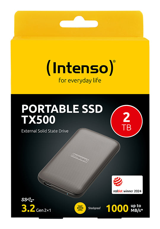 Intenso TX500 – 2 TB SSD NVMe, USB 3,2 Gen 2, 1 000 MB/s, Braun