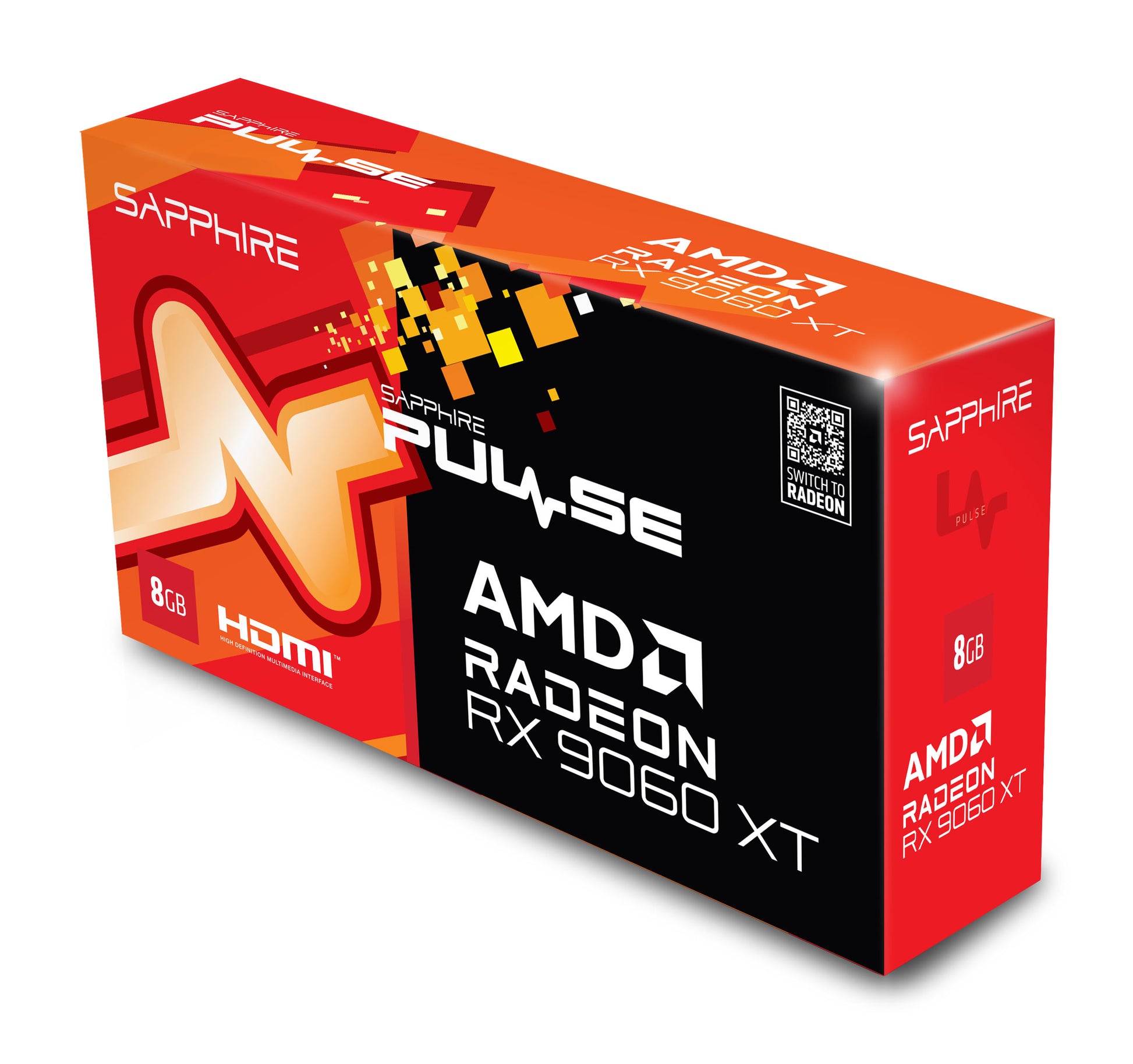 Sapphire Pulse RX 9060 XT 8GB – PCIe Grafikkarte – 2×HDMI, 1×DP, PCIe x16 5.0, 1×8-Pin, 170 W