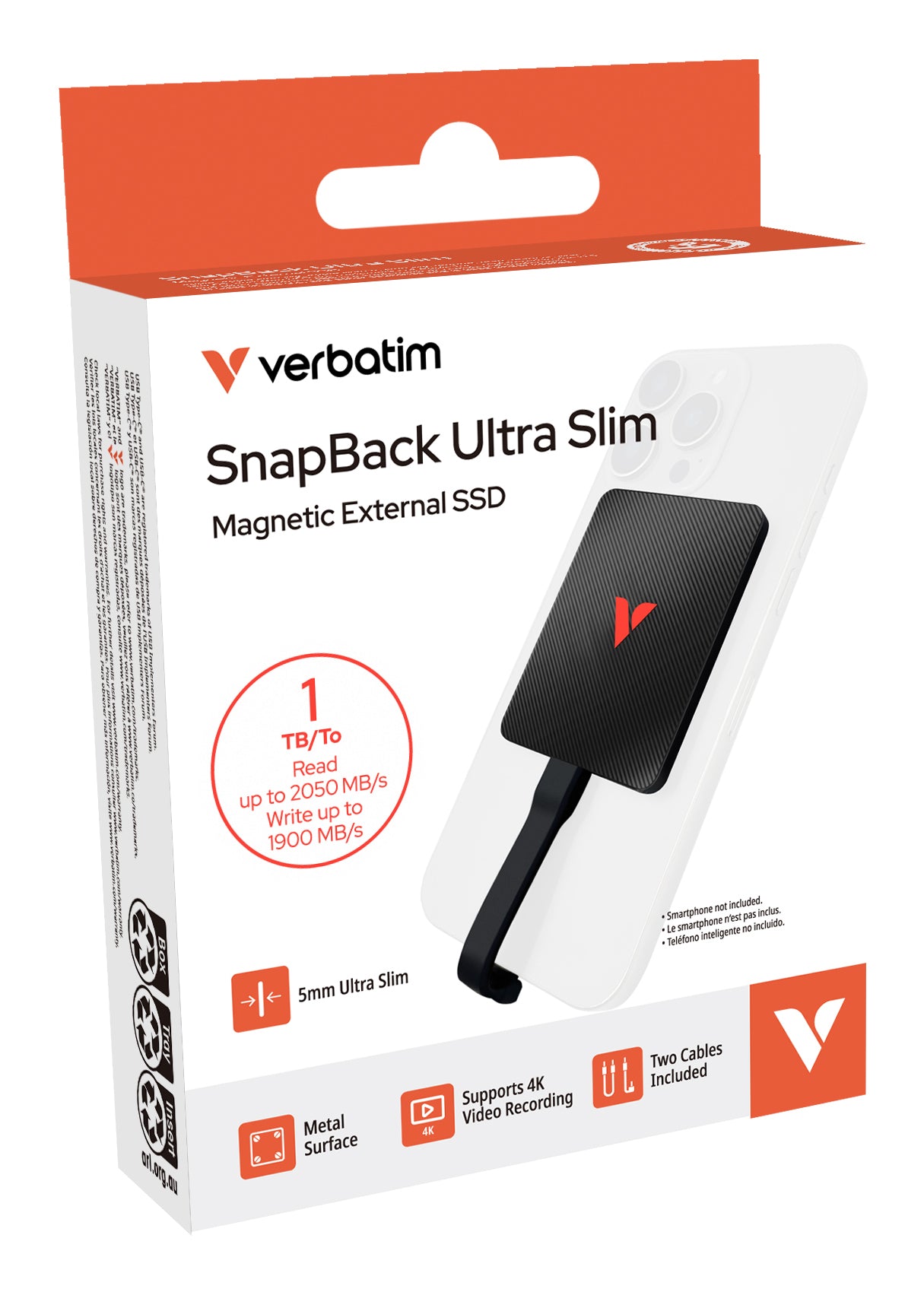 Verbatim SnapBack Ultra Slim SSD – 1 TB, USB Typ-C (USB 3.2 Gen 2x2), 2050 MB/s