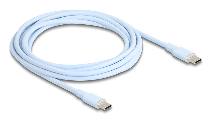 DeLOCK USB-C auf USB-C Kabel – USB 2.0 (480 Mbit/s) – 2,5 m – PD 60 W – Silikon, Goldstecker – Blau
