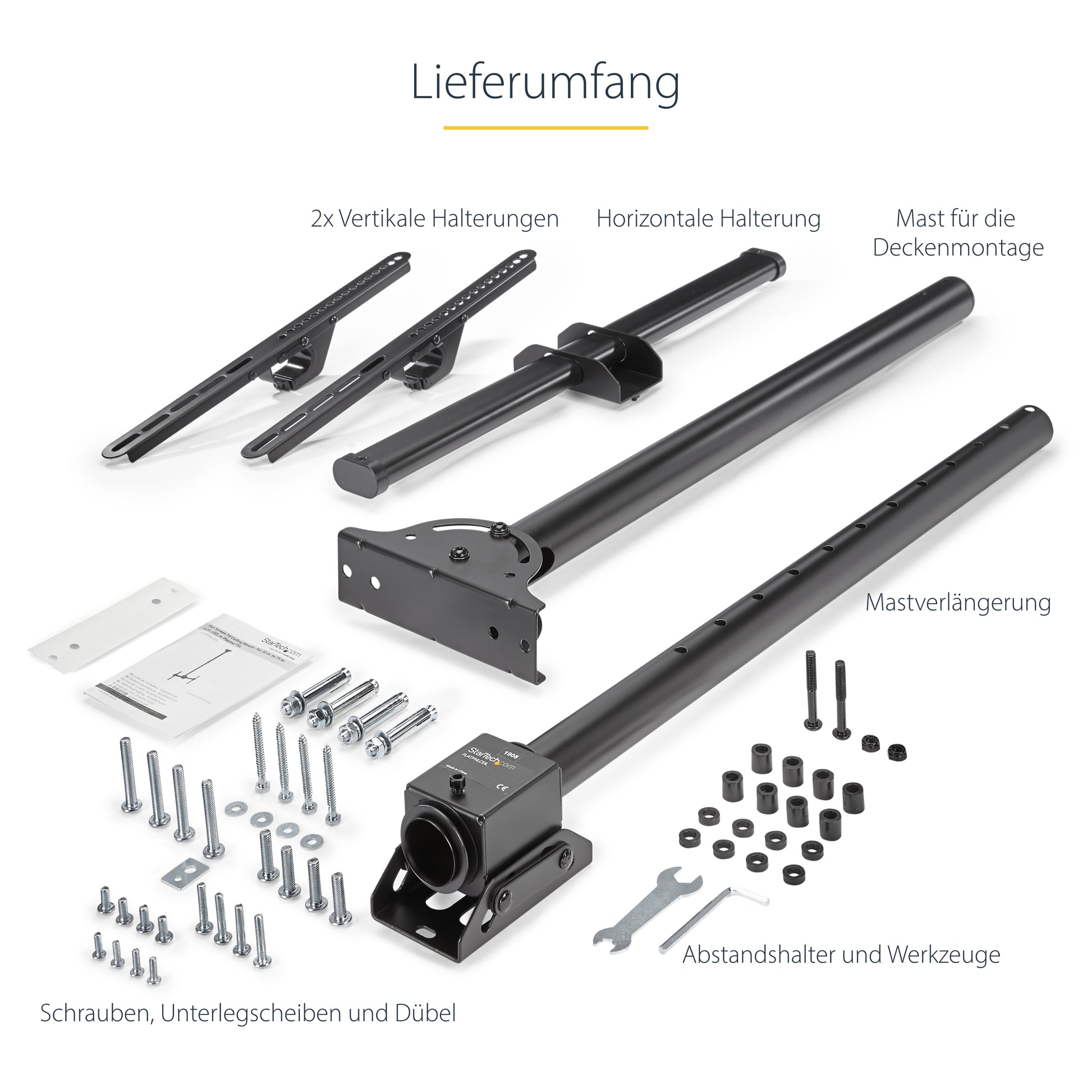 StarTech.com Deckenhalterung – 32–75" – VESA 200×200–600×400 – bis 50 kg, Teleskopmast – Schwarz