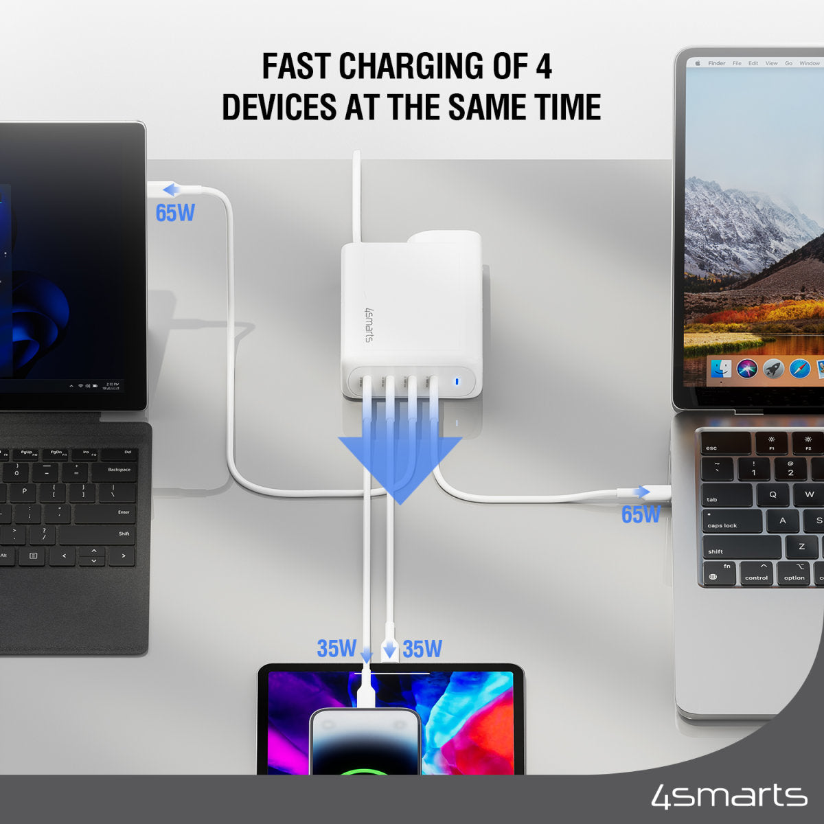 4smarts Charger Flex Pro USB-Desktop-Ladegerät 200 W – USB-C×4 – PD 3.0, GaN – Weiss