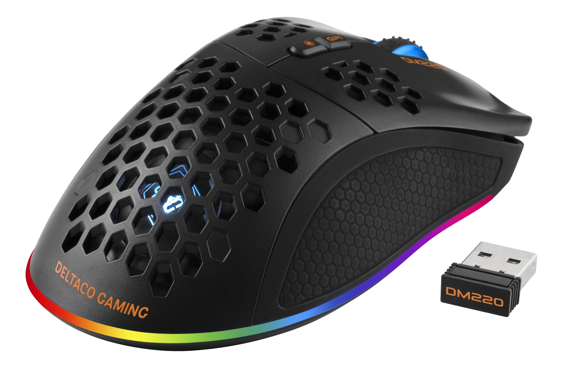Deltaco Gaming DM220 – Gaming-Maus – Kabellos (Bluetooth/2,4 GHz), RGB-Beleuchtung, rechts, Schwarz