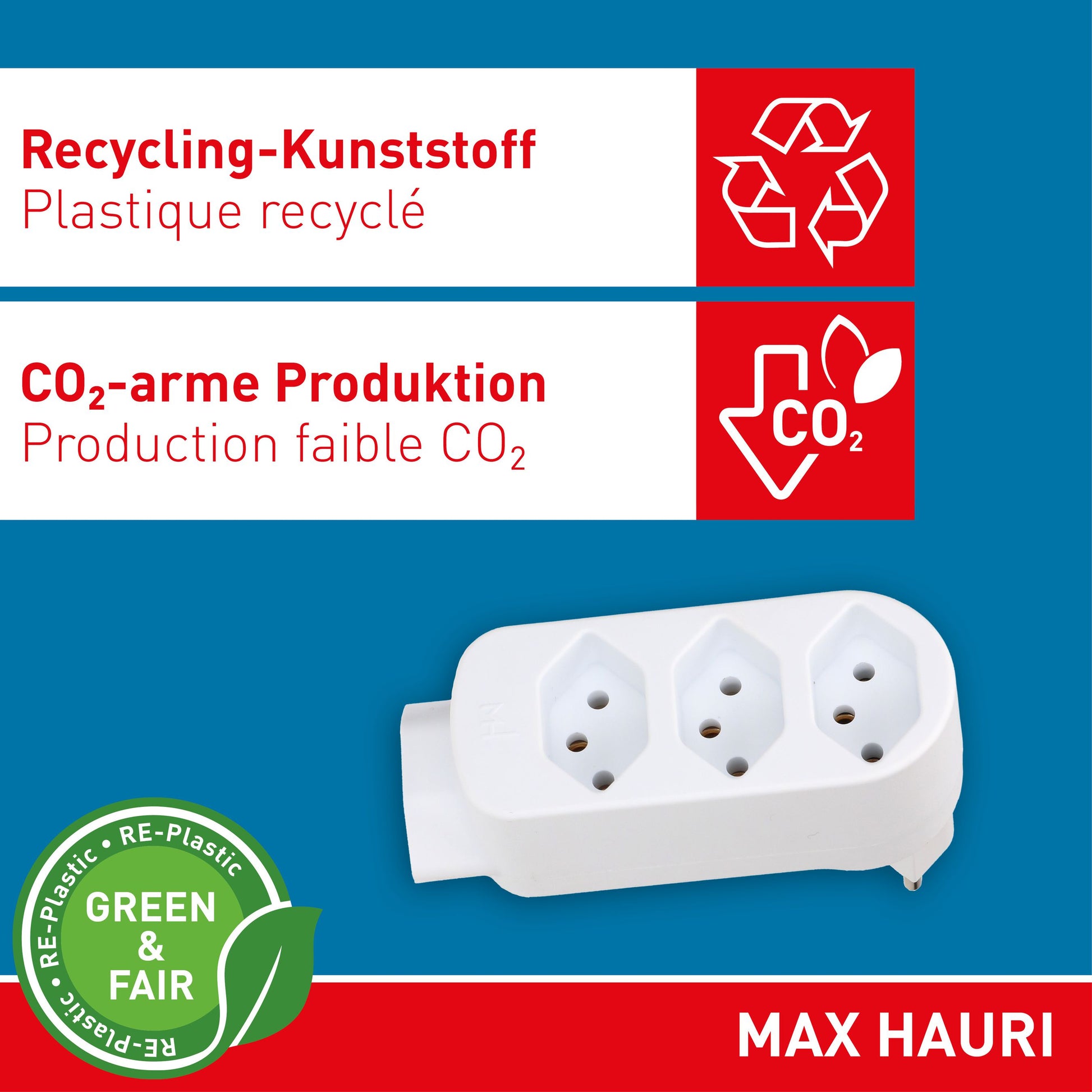 Max Hauri AG Max Hauri Basic Line Steckdosenleiste, 4×T13, ohne Schalter, 1,5 m, Eingang T12, IP20 – weiss