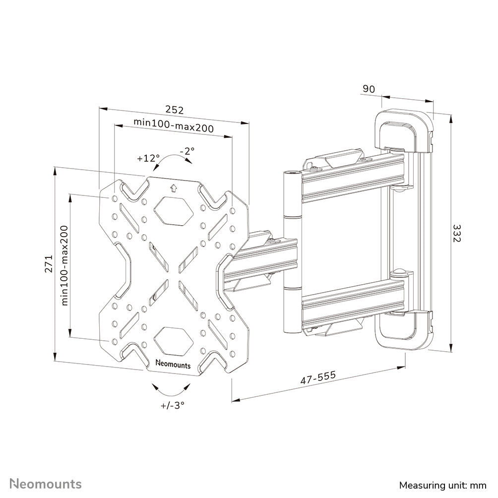 Neomounts WL40S-850BL12 – Wandhalterung, neigbar, für 39", VESA 200×200, bis 40 kg, schwarz