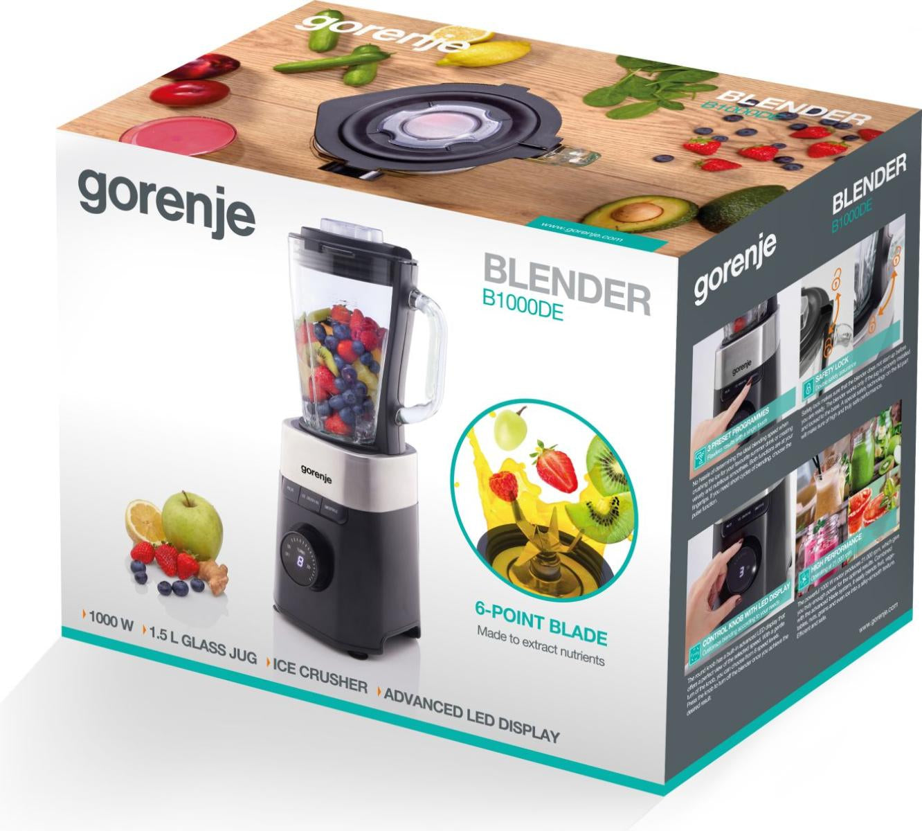 Gorenje Standmixer B1000DE – 1,5 l, 1000 W, Eis-Crusher – schwarz