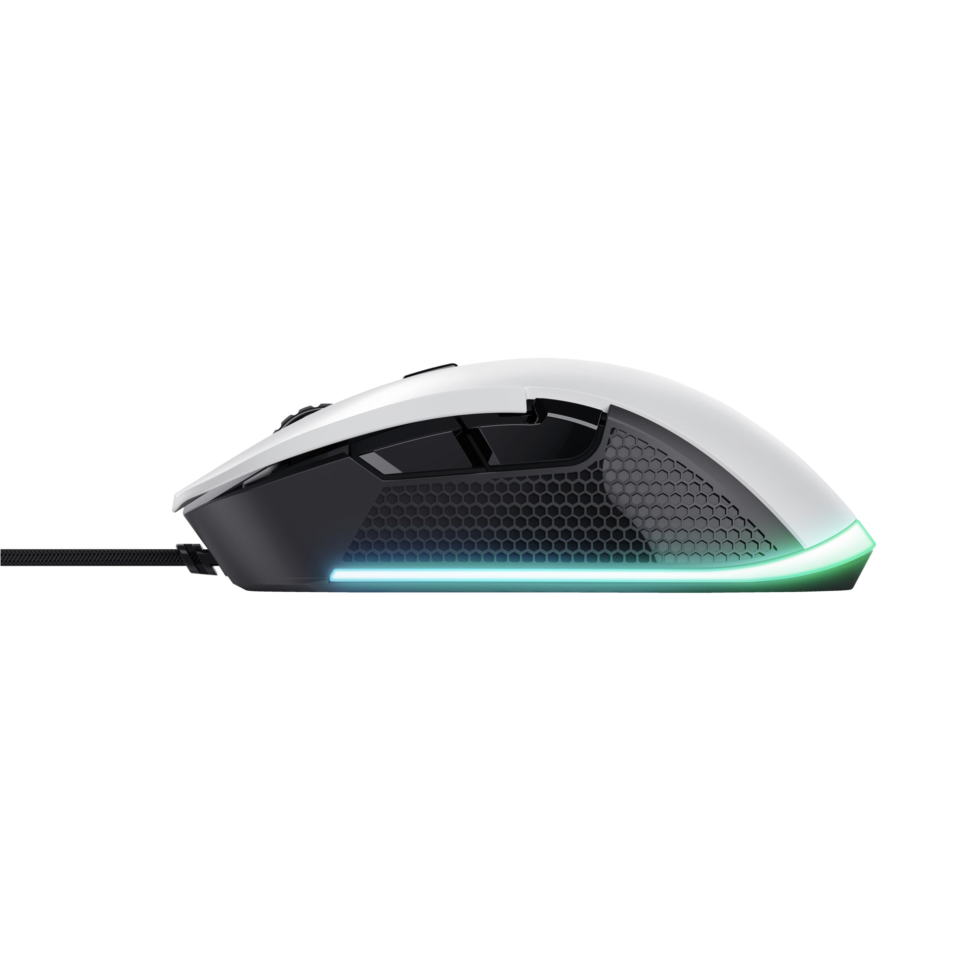 Trust GXT922W Ybar Gaming-Maus – kabelgebunden, 1'000 Hz, 6 Tasten, beidhändig, RGB-Beleuchtung, weiss