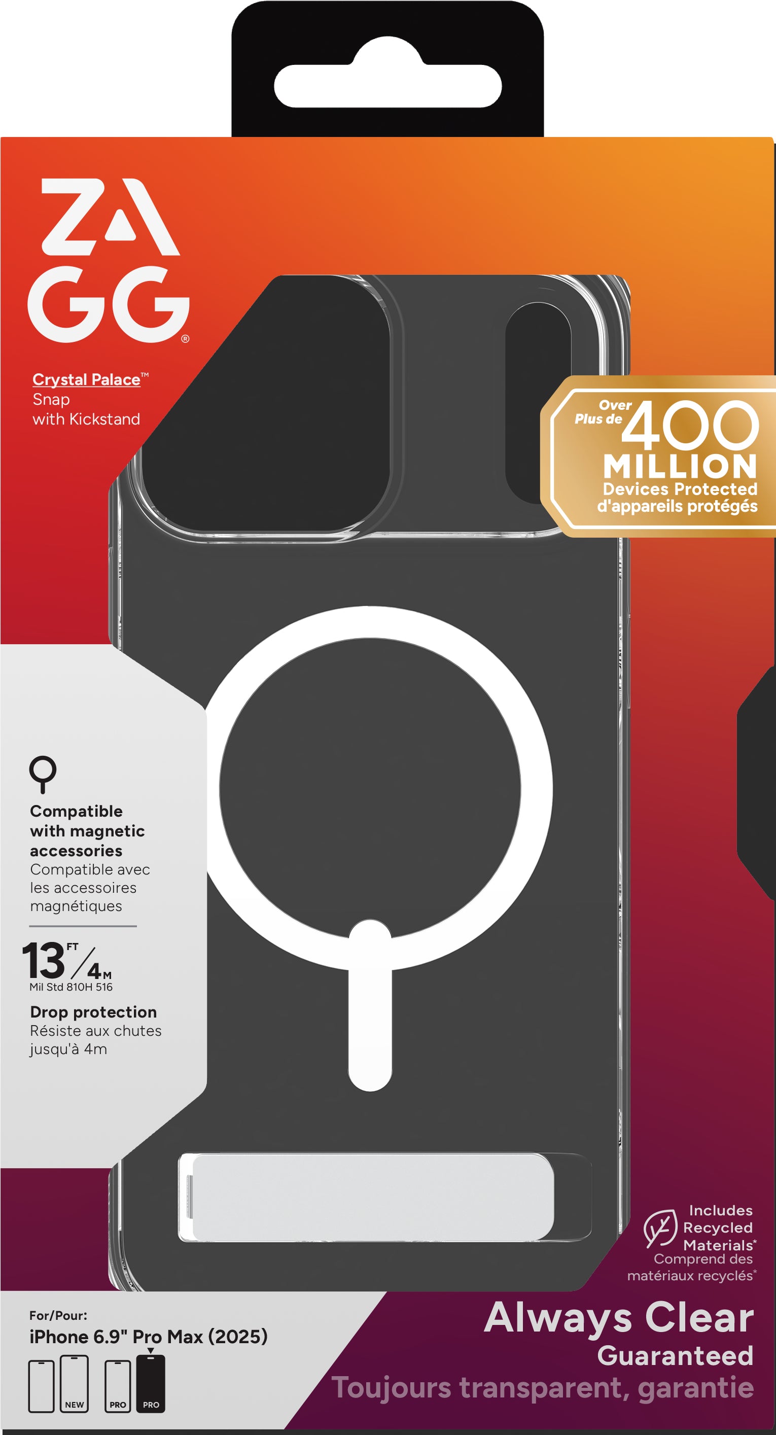 ZAGG Crystal Palace Snap Backcover – für Apple iPhone 17 Pro Max, Graphen, Transparent, bis 4 m Sturzsicher