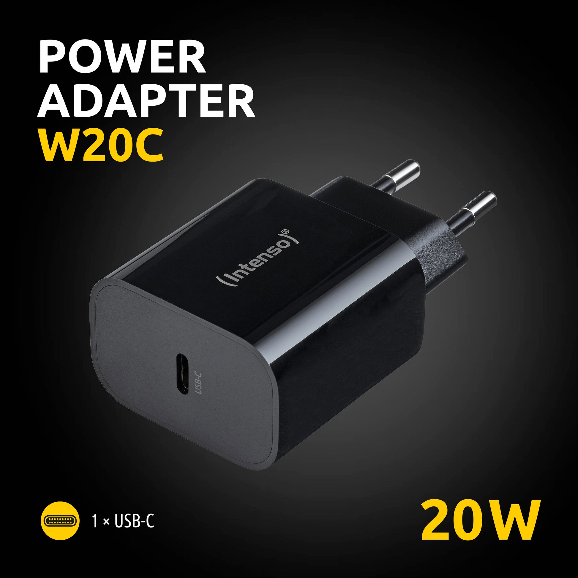 Intenso W20C USB-Ladegerät 20 W – USB-C×1 – für Smartphones und Tablets – Schwarz