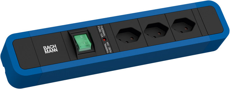 Bachmann PRIMO 2 Steckdosenleiste – 3×T13, 2 m, Schalter, Blau (RAL 5010)