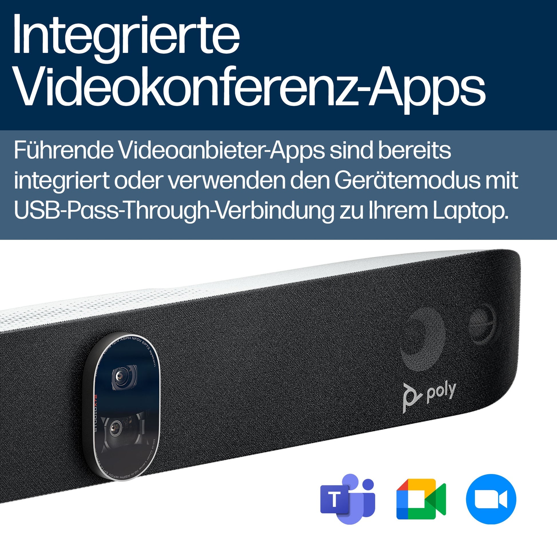 HP Poly Studio X72 – 4K Ultra HD Videokonferenzsystem, 7,3× Digitalzoom, mit TC10 Controller-Kit, Schwarz