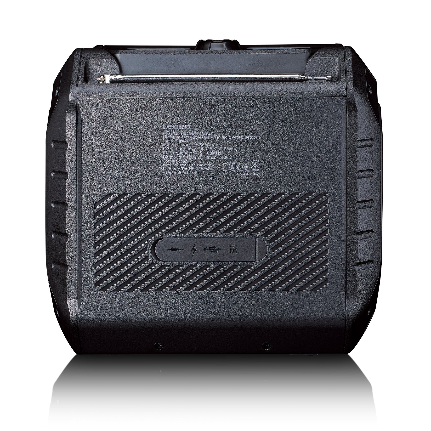 Lenco ODR-160GY – Baustellenradio DAB+/UKW, Bluetooth, IPX5, 20 h Akku – Schwarz