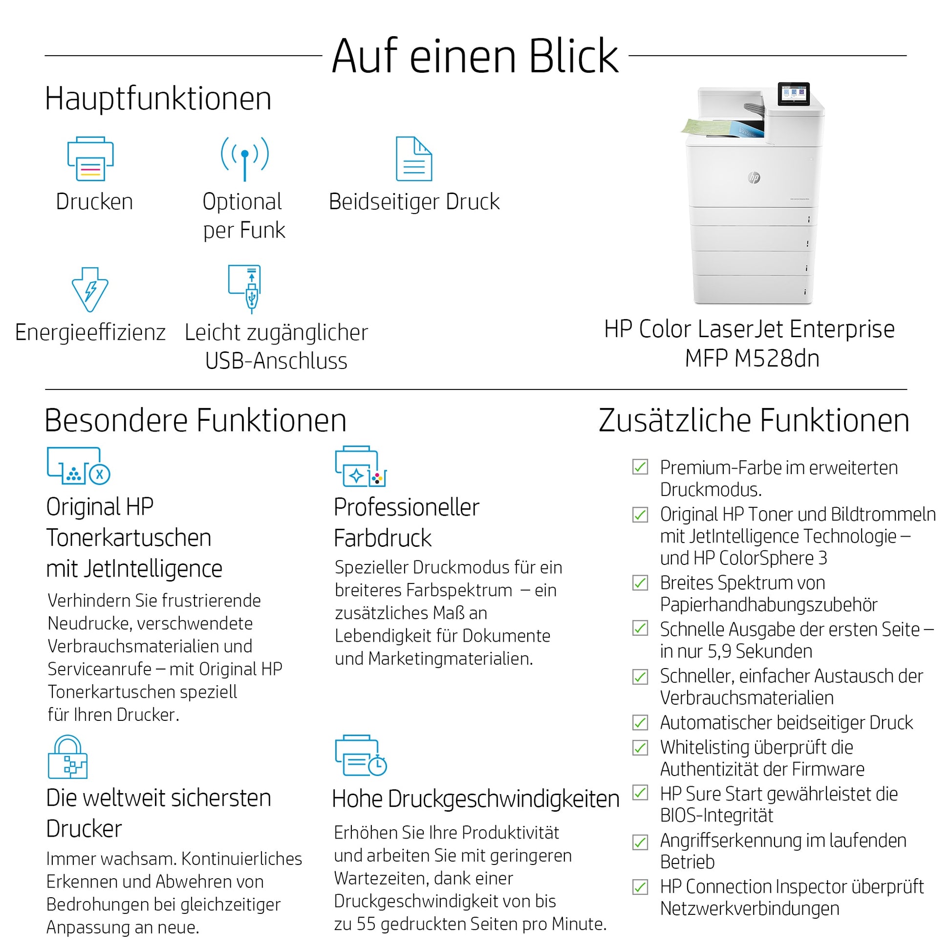 HP Color LaserJet Enterprise M856dn – A3, Duplex, 56 Seiten/Min., 1200 × 1200 dpi, WLAN/LAN/USB
