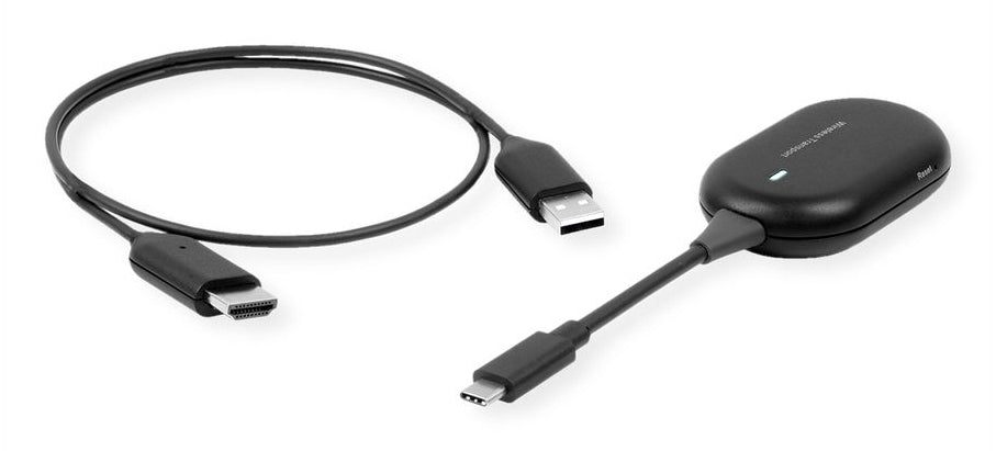 ROLINE P2P-Anzeige-Dongle-Set – Drahtloses Präsentationssystem – Full HD, HDMI, Schwarz