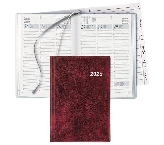 Biella Terminia Agenda – 1 Woche/2 Seiten, gebunden, 14,5 × 20,5 cm, 2026, weinrot, FSC