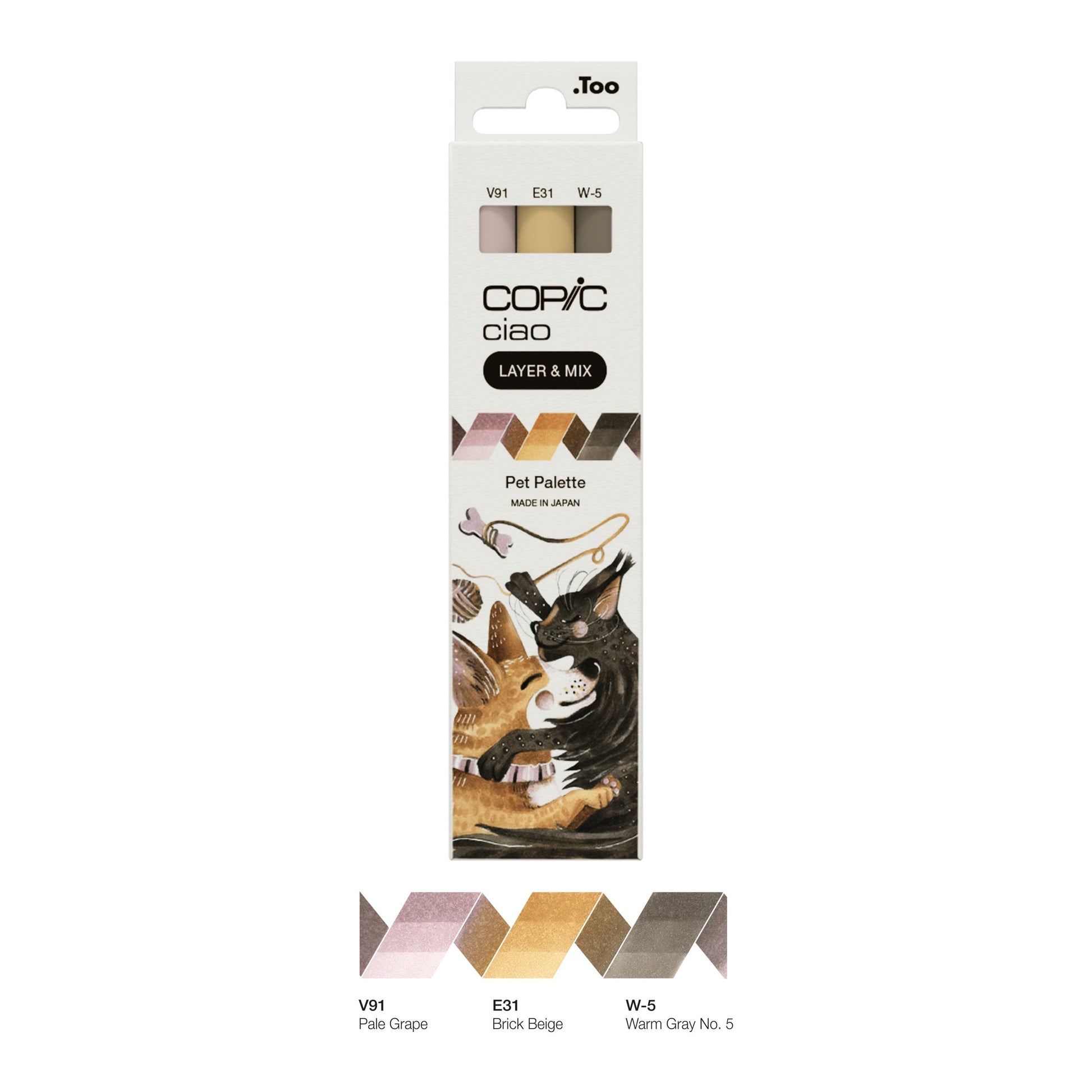 Copic Ciao Pinselstift, Doppelspitze, Pet Palette – Kombi, alkoholbasiert, 3 Farben