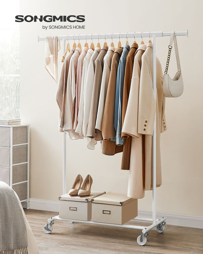 Songmics Garderobenständer (mit Rollen, 90 kg Tragkraft) – Stahl – Weiss – 1'600 mm