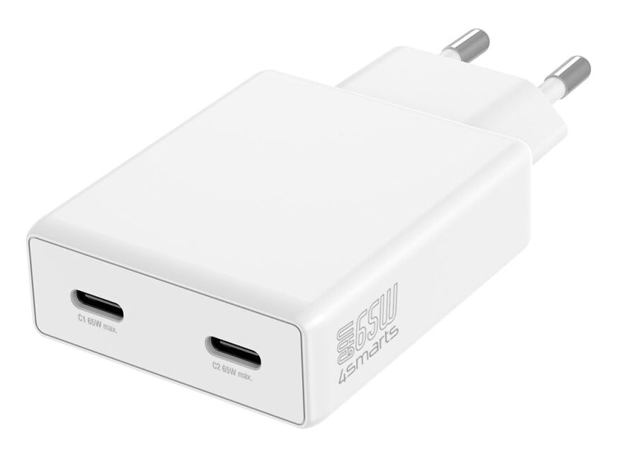 4smarts PDPlug Slim Dual Netzteil – 65 W, 2× USB-C, PD, GaN – für Nintendo Switch, Universal, Laptop u. a.