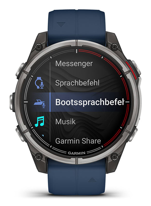 Garmin Quatix 8 Pro 47 mm GPS + Cellular – CFRP Schwarz, Sportarmband, Blau, 100 m, für Android, iPhone