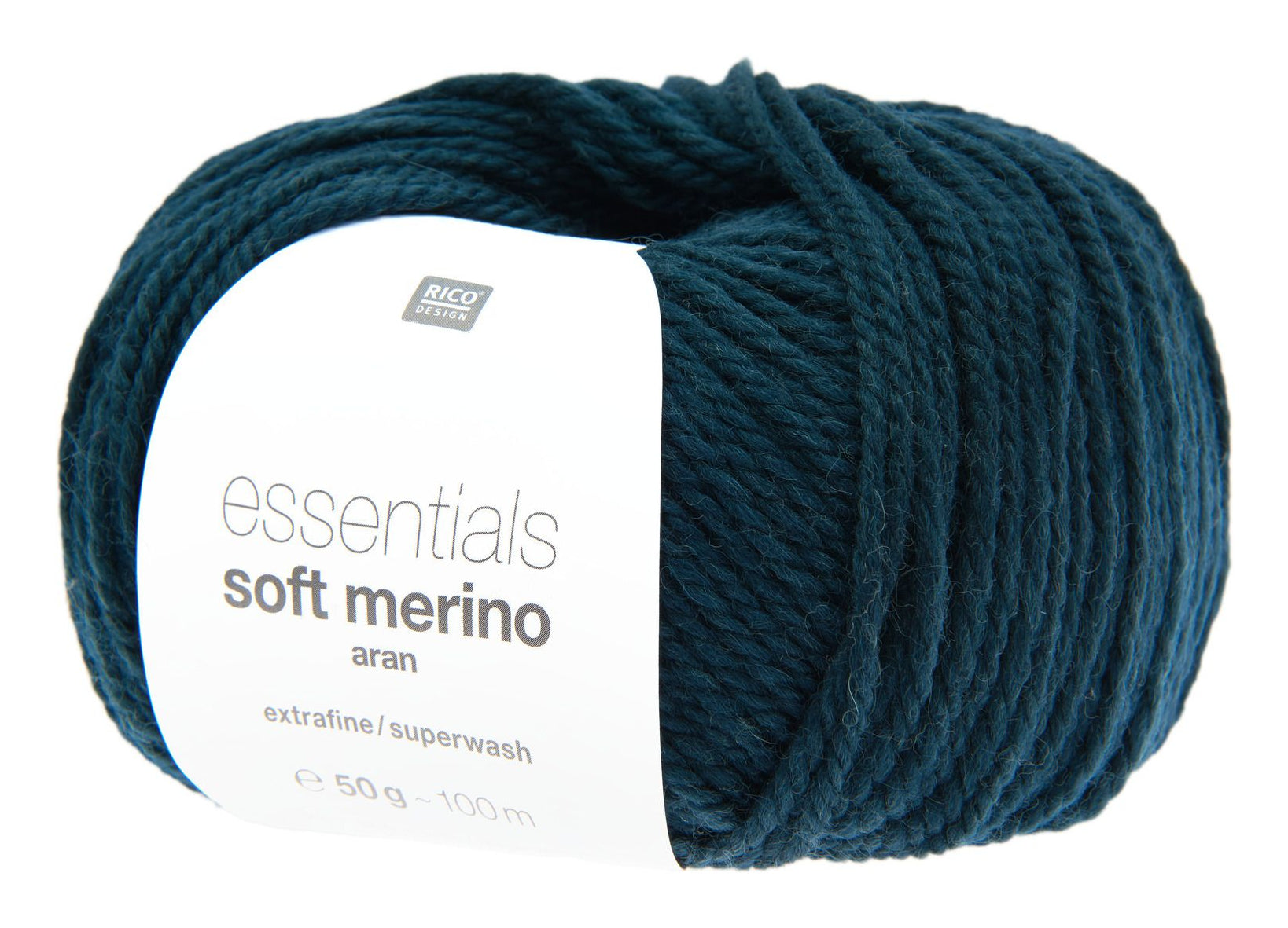 Rico Design Essentials Soft Merino Aran Wolle Petrol – 50 g, 100 m, 100% Schurwolle (superwash), Nadel 5 mm