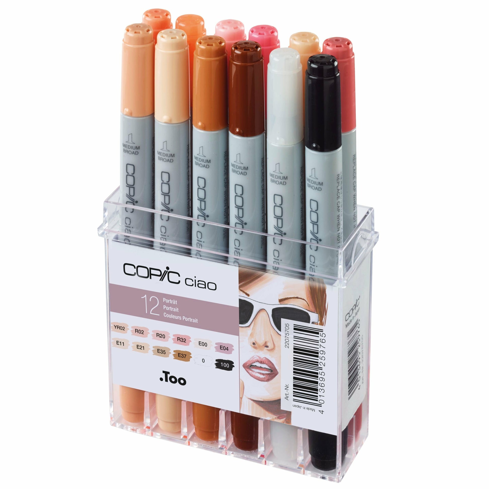 Copic Ciao Brush Pens, Hautfarben – Kombi (Keil + Pinsel), alkoholbasiert, 12 Farben