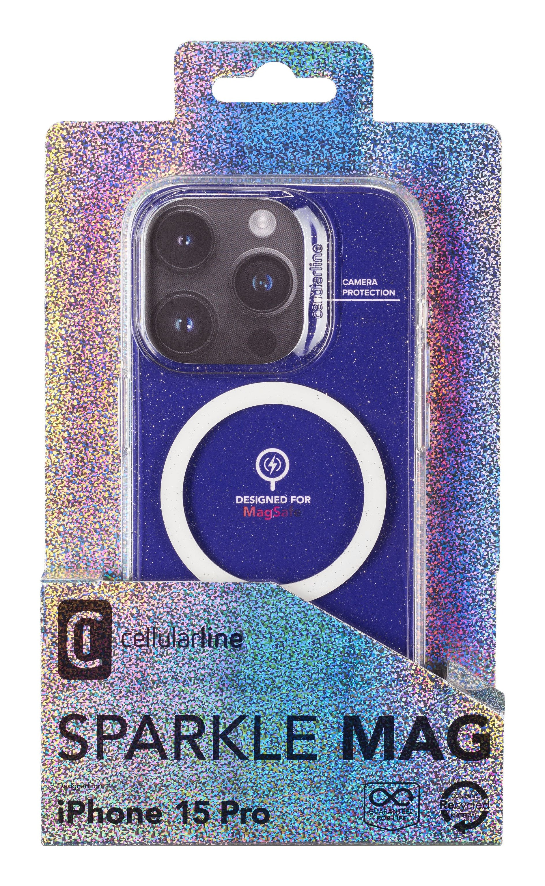 Cellularline Backcover Sparkle – für Apple iPhone 15 Pro – transparent – TPU/PC – MagSafe-kompatibel
