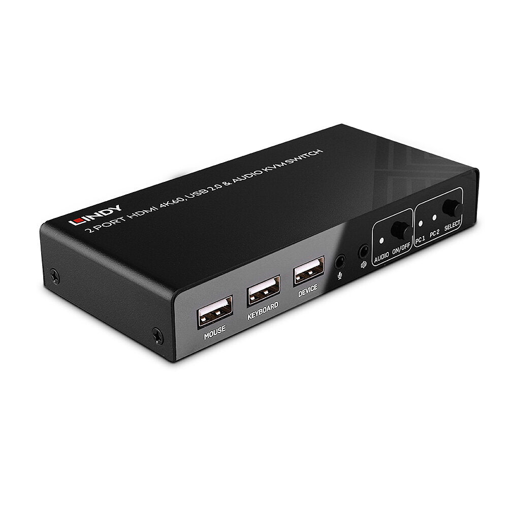 Lindy KVM-Switch 2×1, HDMI/USB 2.0/Audio, 4K60 (3840 × 2160)