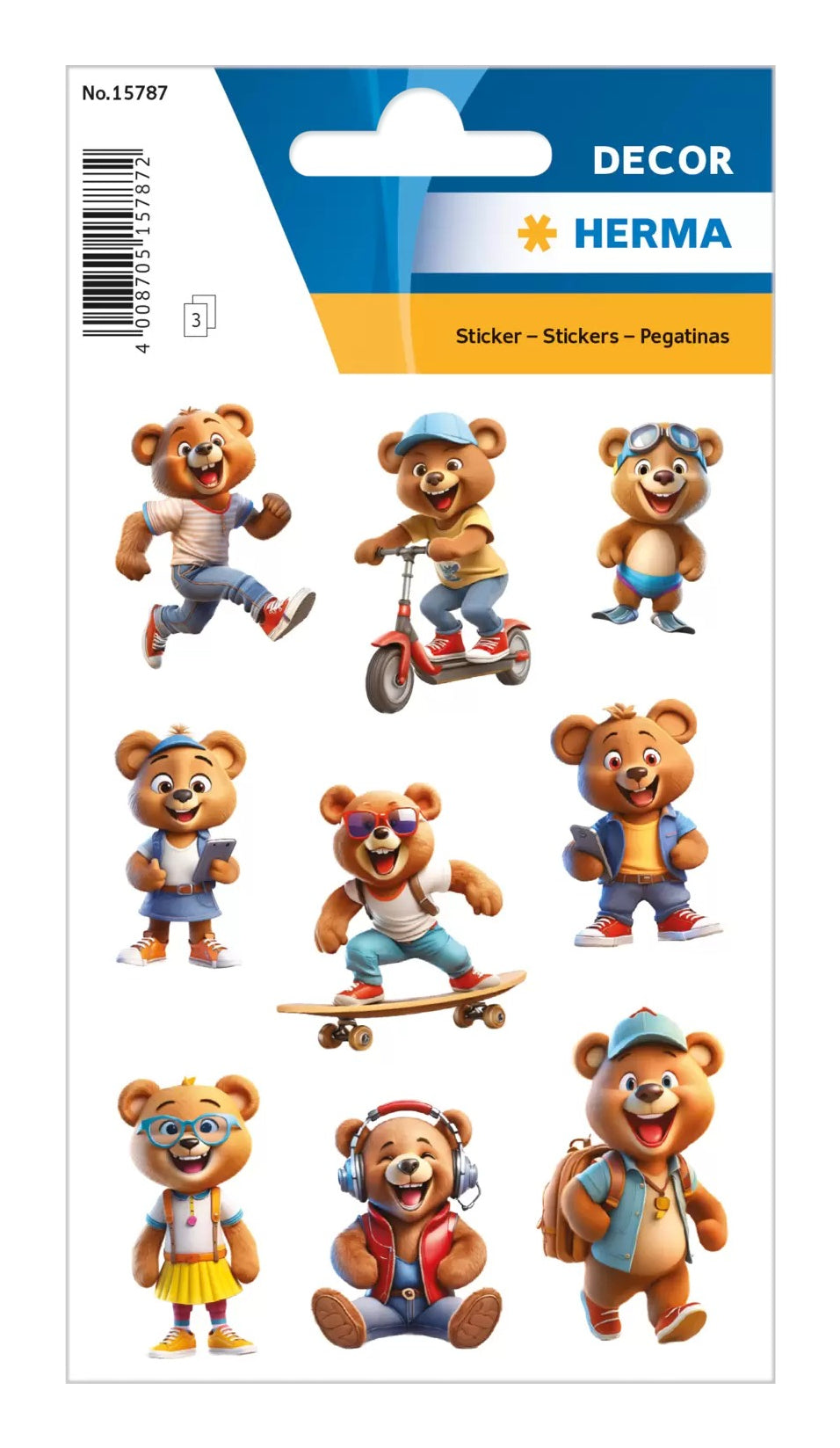 HERMA Schmucketiketten – Coole Teddys – 27 Stück – permanent – mehrfarbig