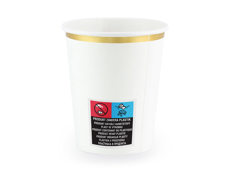 PartyDeco Trinkbecher, Papier/Karton – 2,2 dl, Weiss/Gold – 6 Stk.