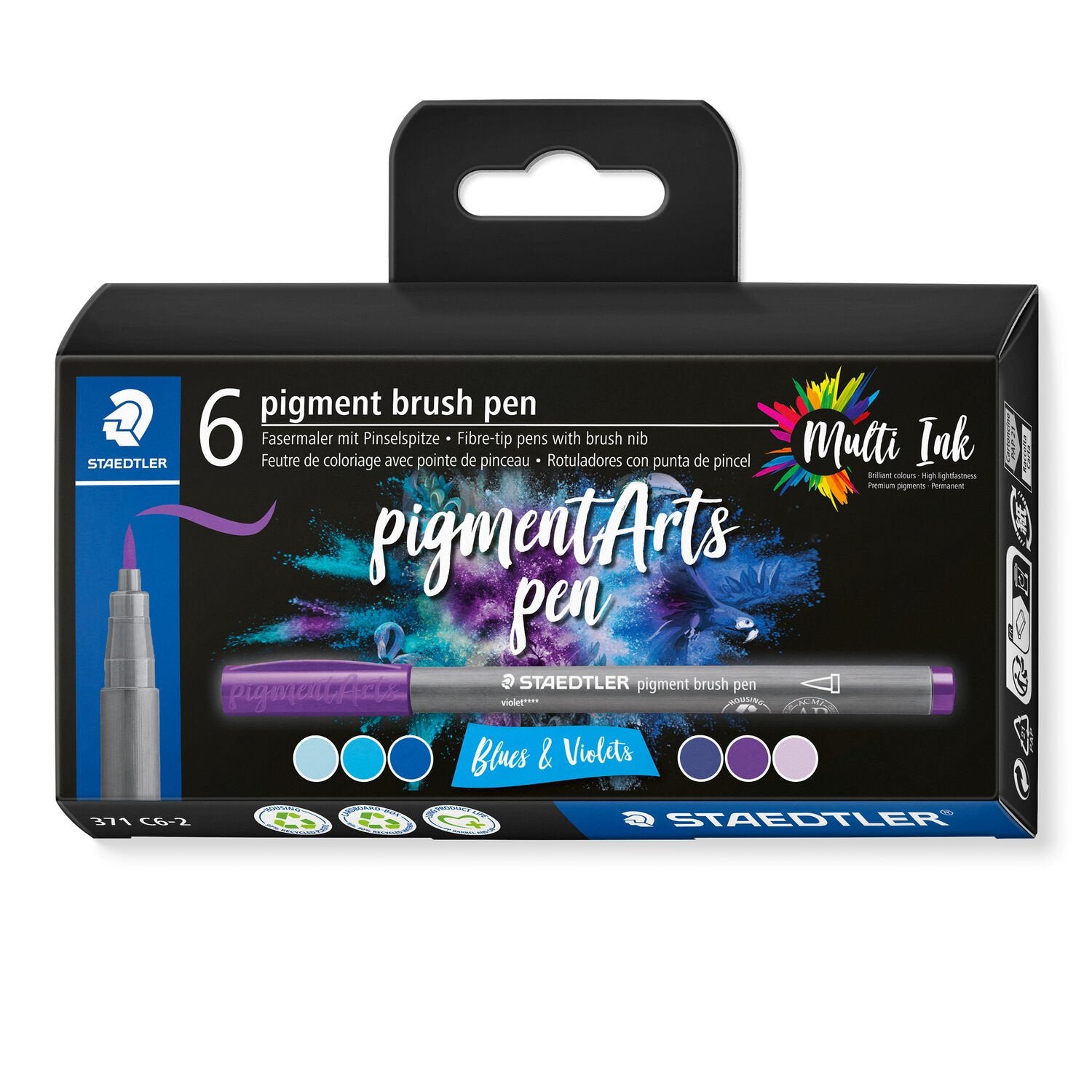 Staedtler Pigment Arts Brush Pen, Blues & Violets – pigmentiert, wasserbasiert, 6 Farben