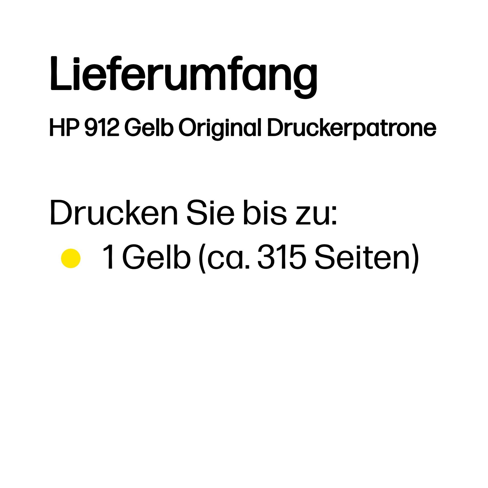 HP 912 Gelb Tintenpatrone (Original) – 315 Seiten – für OfficeJet 8010e/8012…, OfficeJet Pro 8020e/8022…