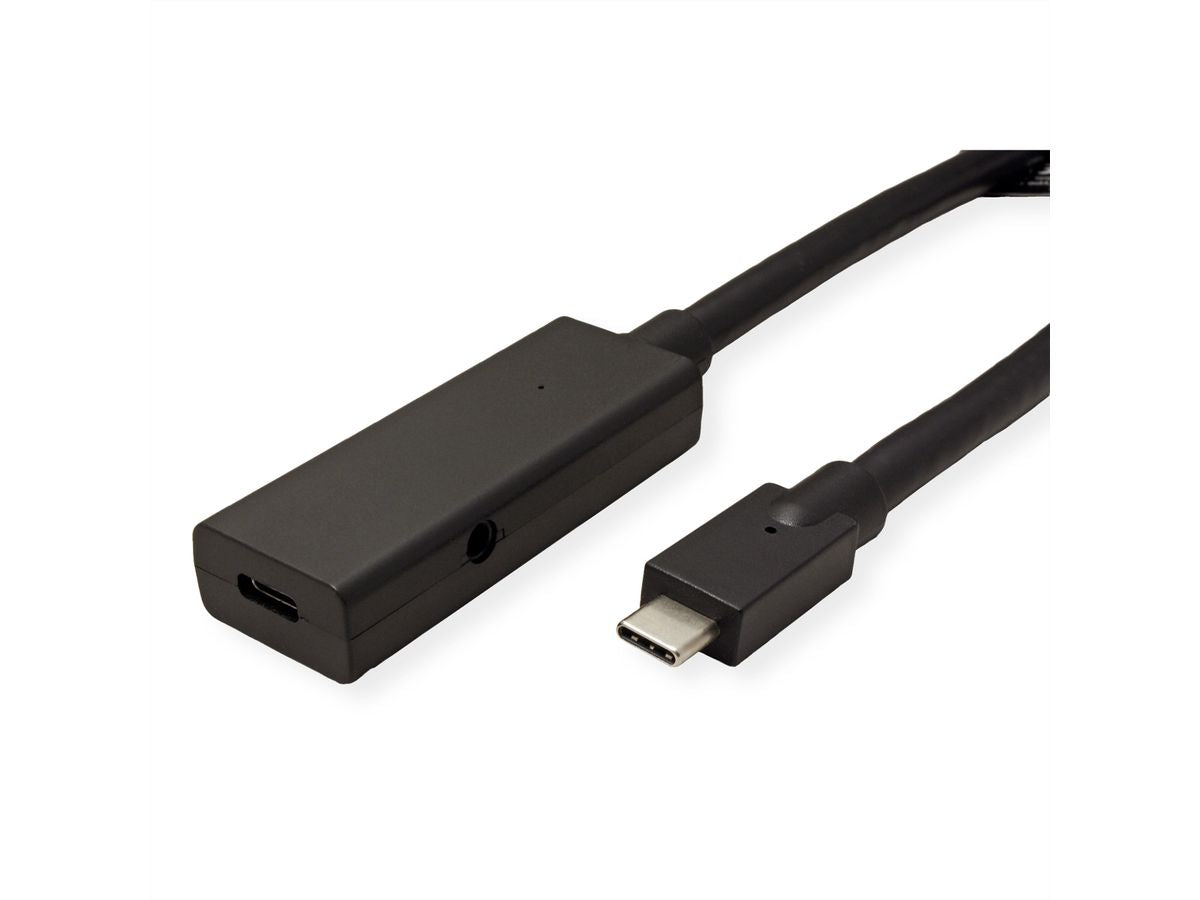 ROLINE USB-C Verlängerungskabel (Stecker auf Buchse) – USB 3.2 Gen 2 (10 Gbit/s) – 5 m – Aktiv – Schwarz