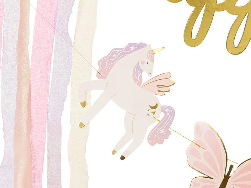 PartyDeco Girlande Happy Birthday Einhörner – mehrfarbig – 230 × 17,5 cm – Papier – 1 Stk