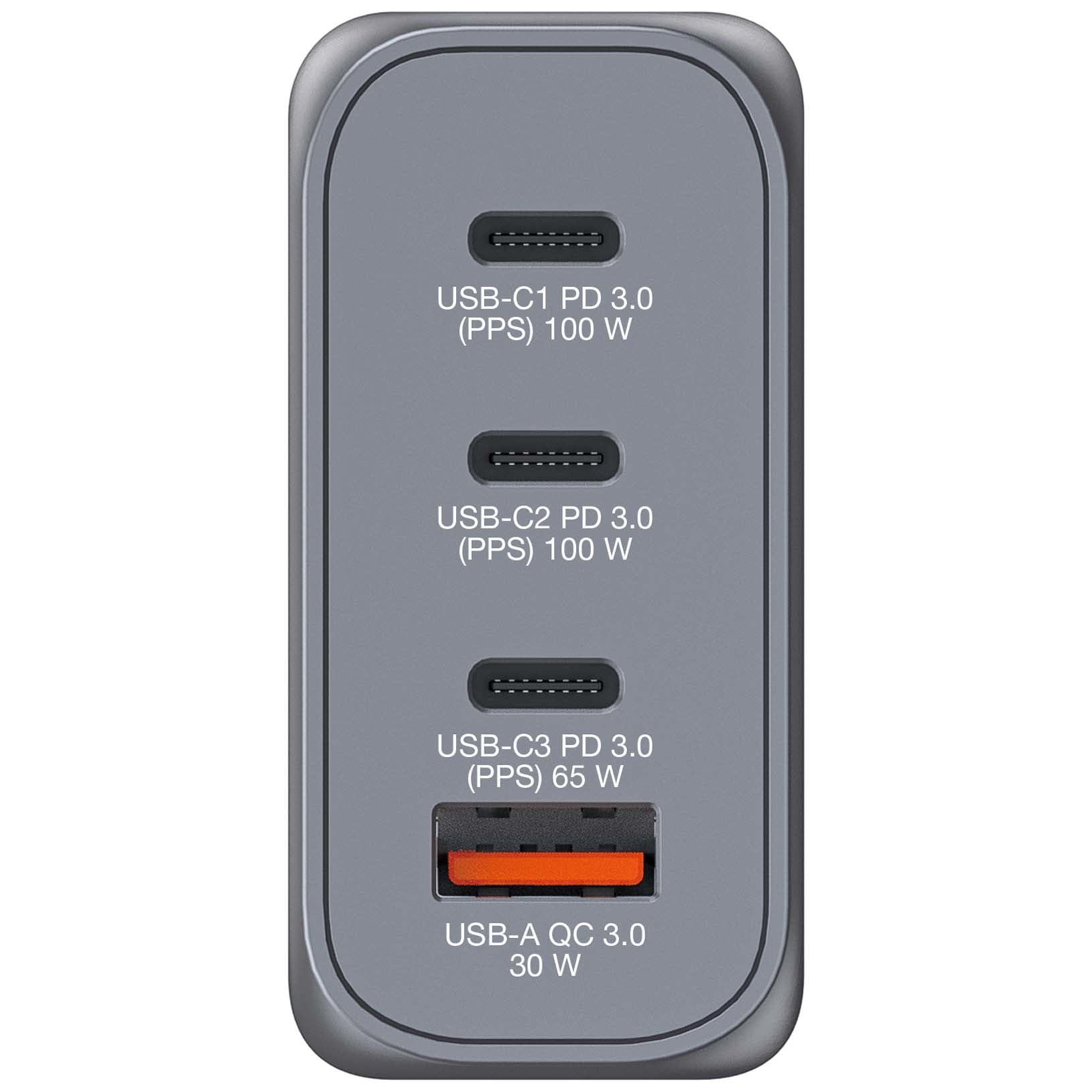 Verbatim Ladegerät (EU/UK/US) – 100 W, 3× USB-C + 1× USB-A, PD, PPS, QC, GaN