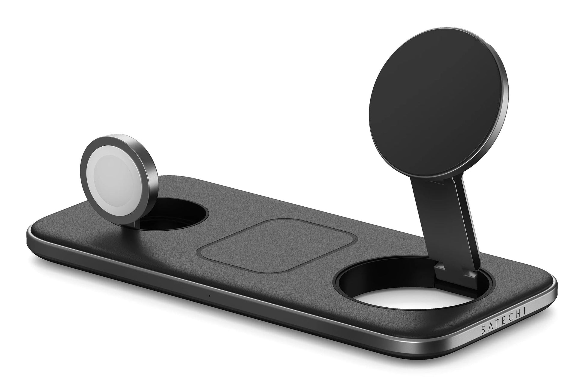 Satechi Qi2 Trio Kabelloses Ladegerät 15 W – Qi2 – für Smartwatch, Kopfhörer, Smartphone – Grau