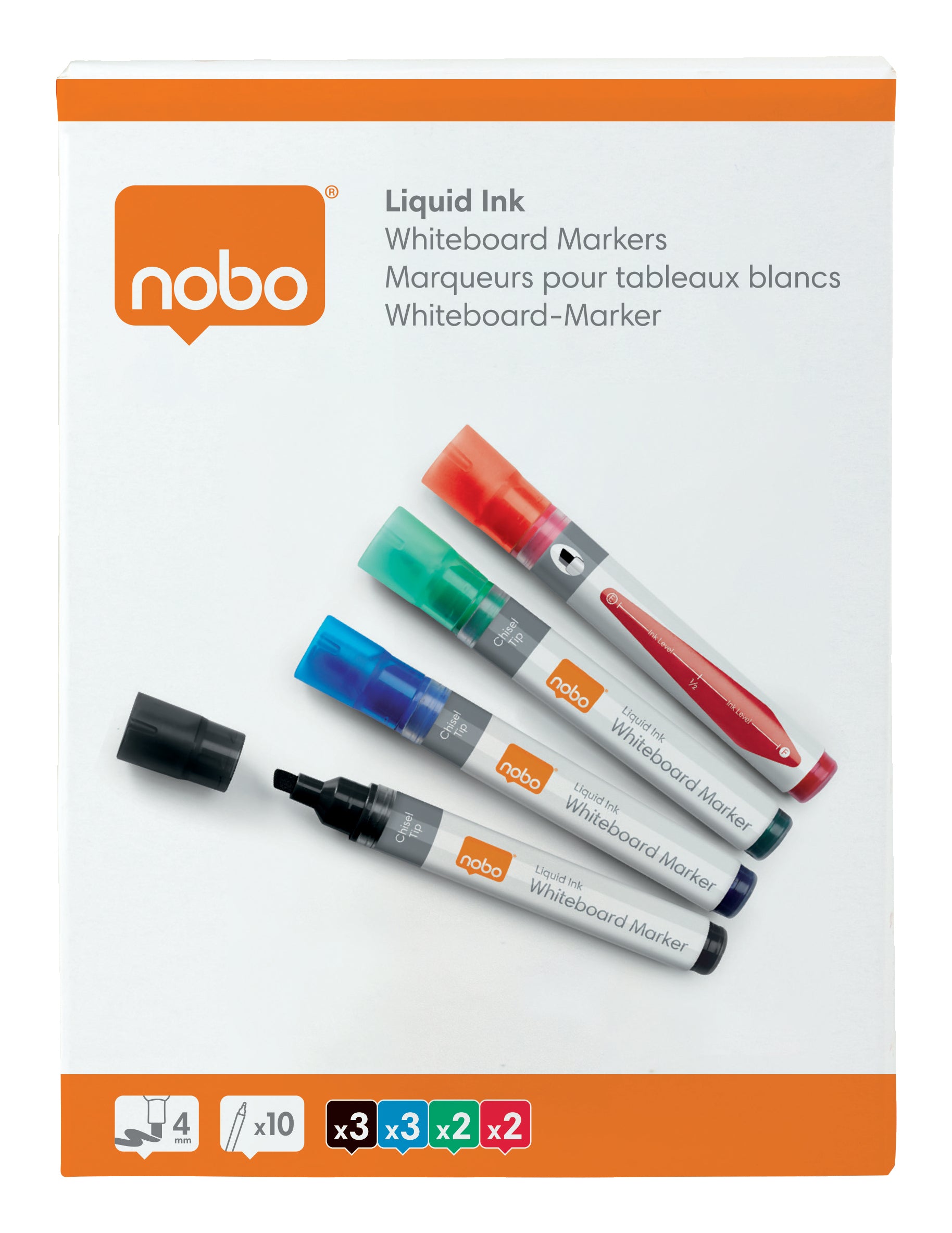 Nobo Whiteboard-Marker – 10 Stk., trocken abwischbar – für Whiteboards, Flipcharts/Papier, OHP-Folien