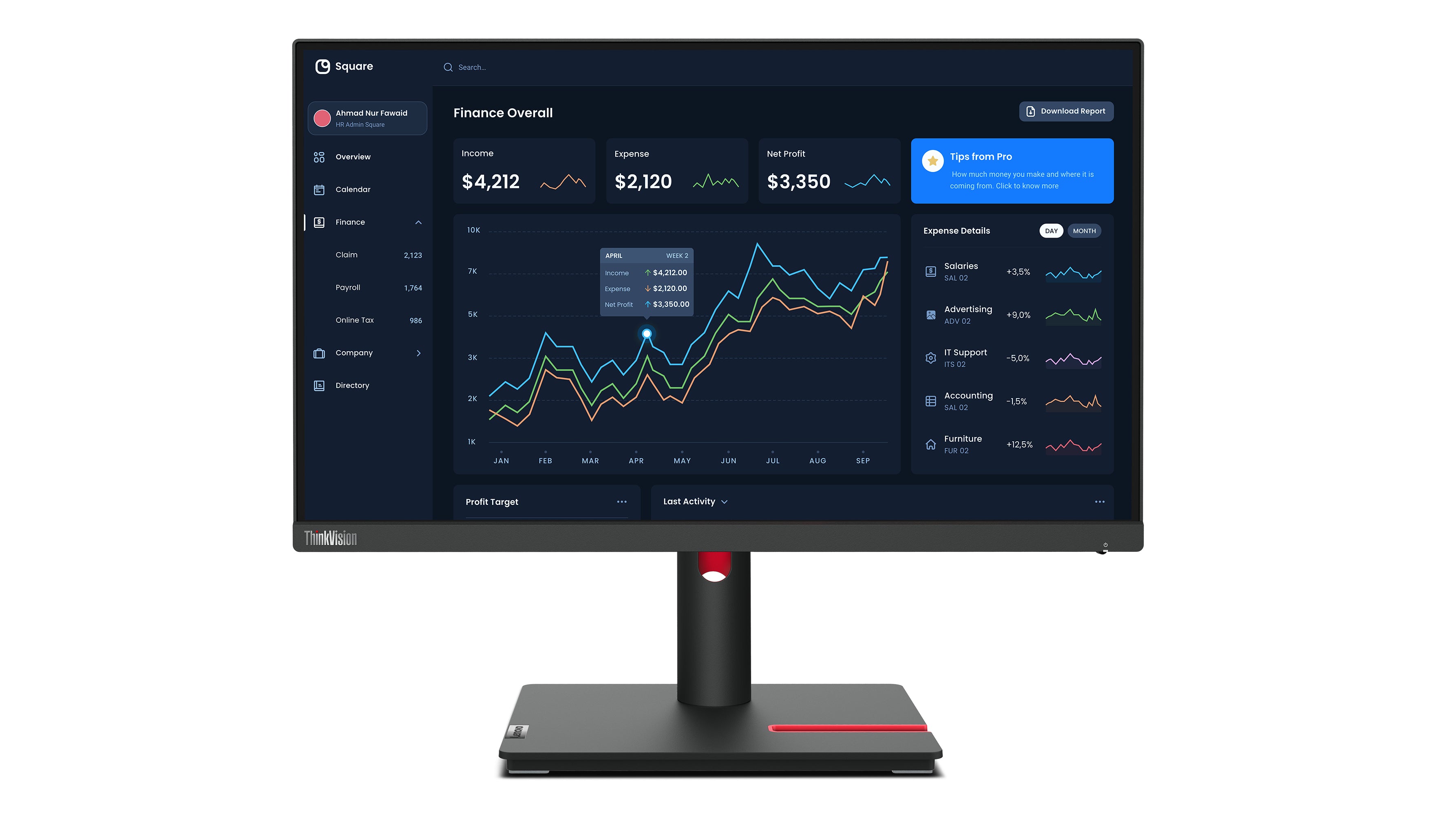 Lenovo ThinkVision T22i-30 – Monitor, 21,5", 1920 × 1080 (Full HD), LED, Schwarz