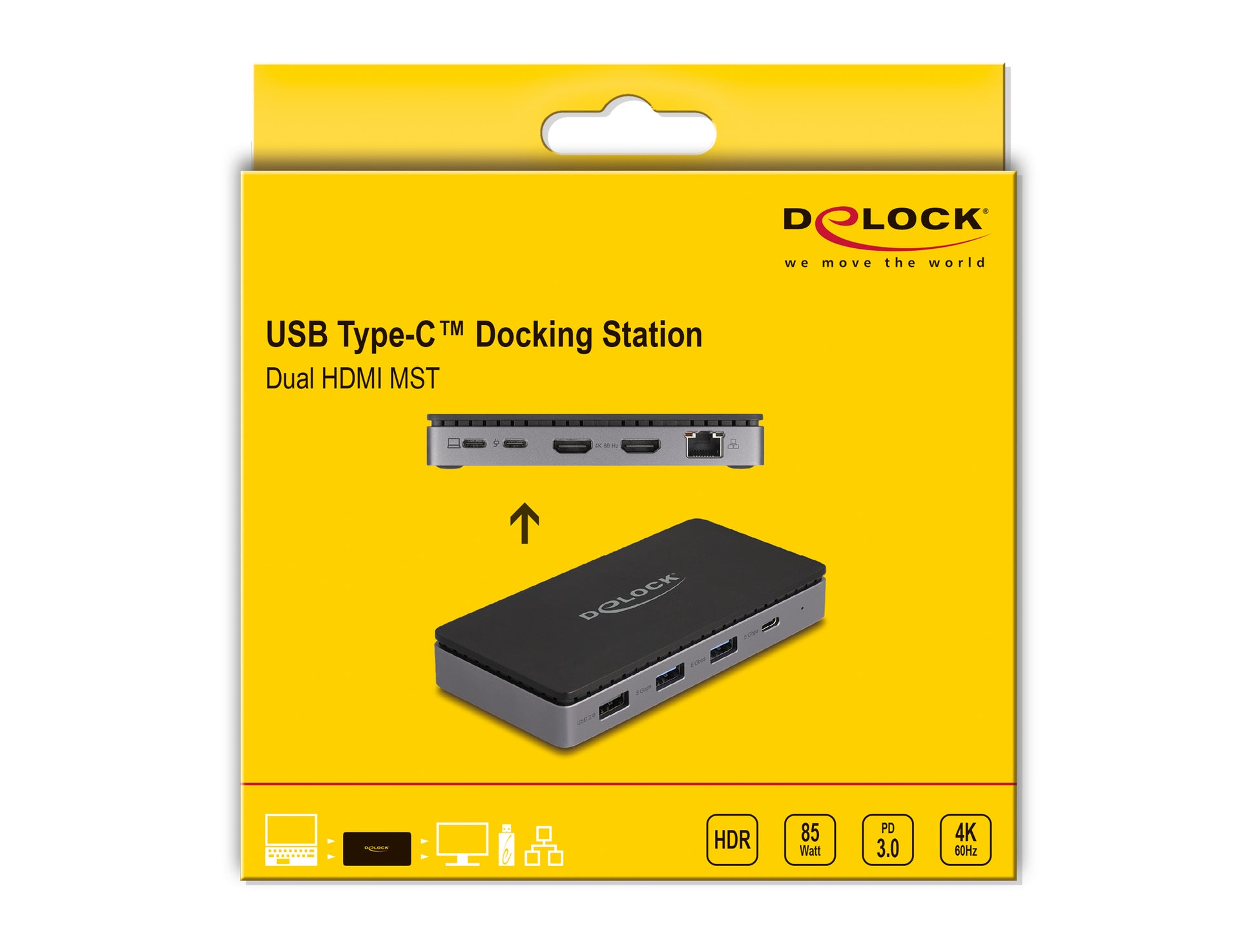 DeLOCK Dockingstation – USB-C, 2× HDMI, 3× USB-A, 2× USB-C, 85 W PD, GbE, für Windows/Mac/Linux