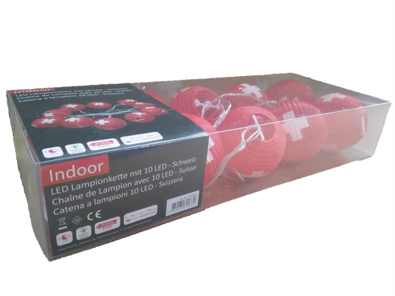 Dameco LED-Lichterkette – Starterset, 1,8 m, Warmweiss, 10 Lampen, Batteriebetrieb, Timer, Rot
