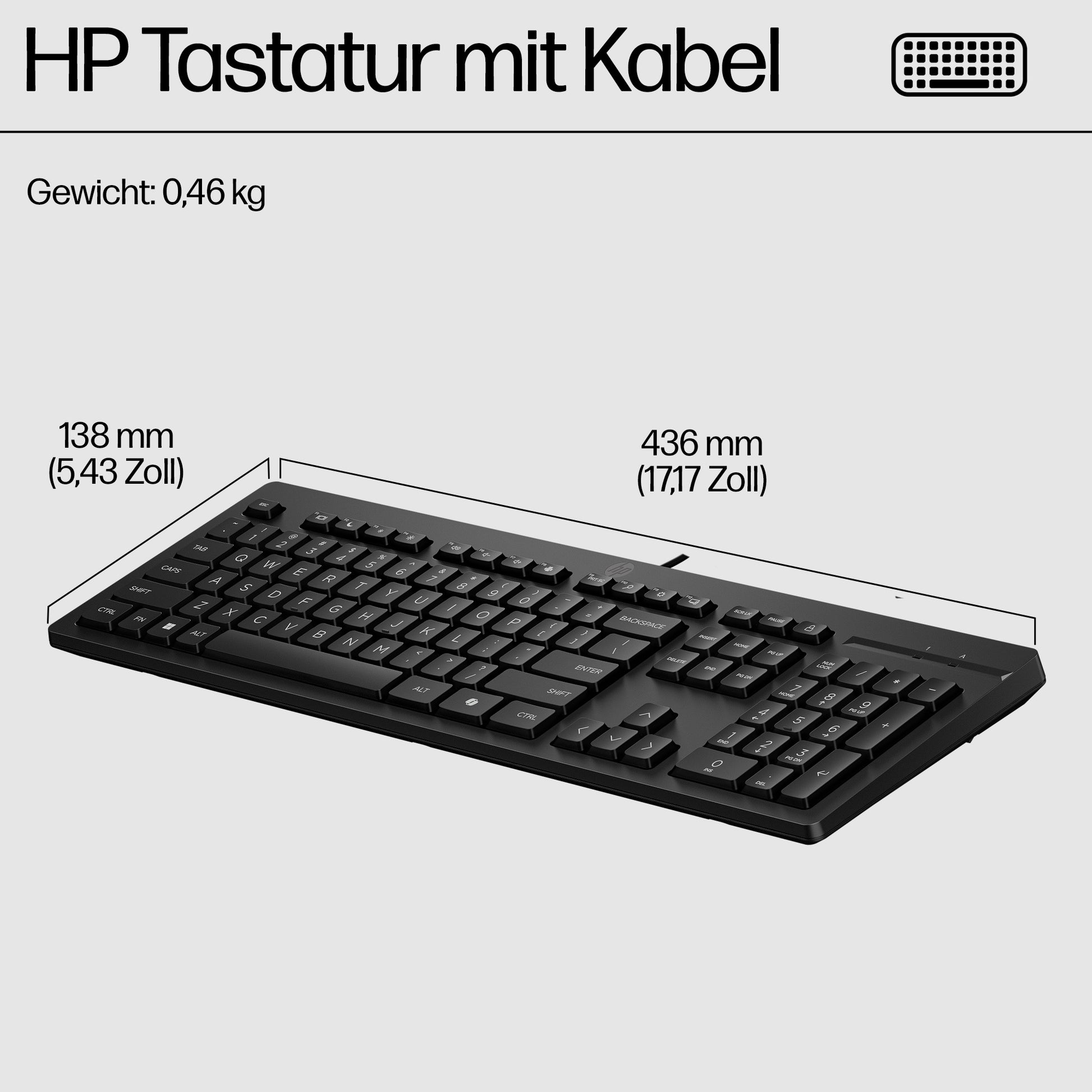 HP 125 – Tastatur – Membran – kabelgebunden, USB – schwarz