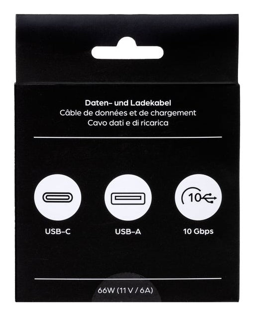 ONIT USB-A auf USB-C Kabel – USB 3.2 Gen 2 (10 Gbit/s) – 1 m – PD 66 W – Textilmantel – Schwarz/Grau